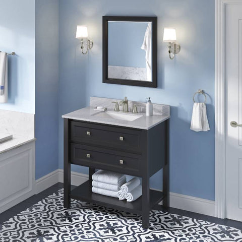 Image of Jeffrey Alexander Adler Transitional 36" Black Single Undermount Sink Vanity With Marble Top | VKITADL36BKWCR VKITADL36BKWCR