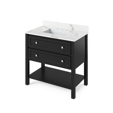 Image of Jeffrey Alexander Adler Transitional 36" Black Single Undermount Sink Vanity With Quartz Top | VKITADL36BKCQR VKITADL36BKCQR