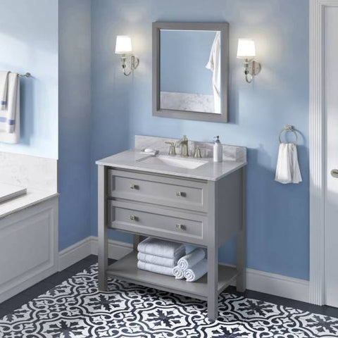 Image of Jeffrey Alexander Adler Transitional 36" Grey Single Undermount Sink Vanity With Marble Top | VKITADL36GRWCR VKITADL36GRWCR