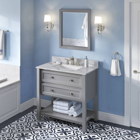 Image of Jeffrey Alexander Adler Transitional 36" Grey Single Undermount Sink Vanity With Quartz Top | VKITADL36GRCQR VKITADL36GRCQR