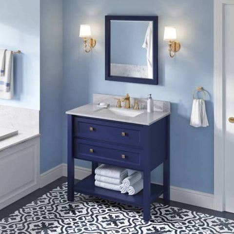 Image of Jeffrey Alexander Adler Transitional 36" Hale Blue Single Undermount Sink Vanity With Marble Top | VKITADL36BLWCR VKITADL36BLWCR