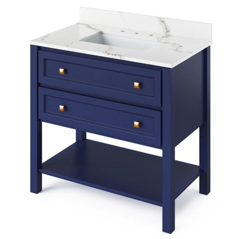 Image of Jeffrey Alexander Adler Transitional 36" Hale Blue Single Undermount Sink Vanity With Quartz Top | VKITADL36BLCQR VKITADL36BLCQR