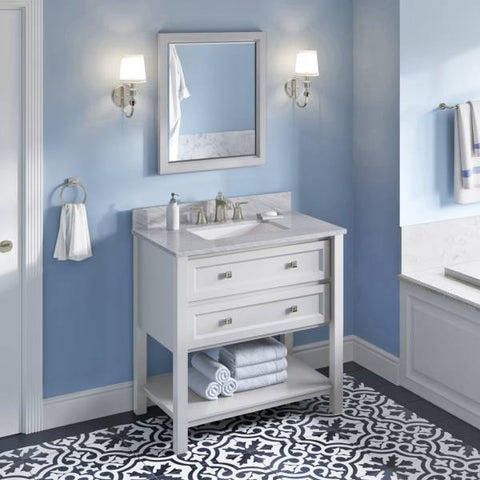 Image of Jeffrey Alexander Adler Transitional 36" White Single Undermount Sink Vanity With Marble Top | VKITADL36WHWCR VKITADL36WHWCR