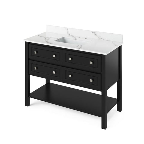 Image of Jeffrey Alexander Adler Transitional 48" Black Single Undermount Sink Vanity With Quartz Top | VKITADL48BKCQR VKITADL48BKCQR