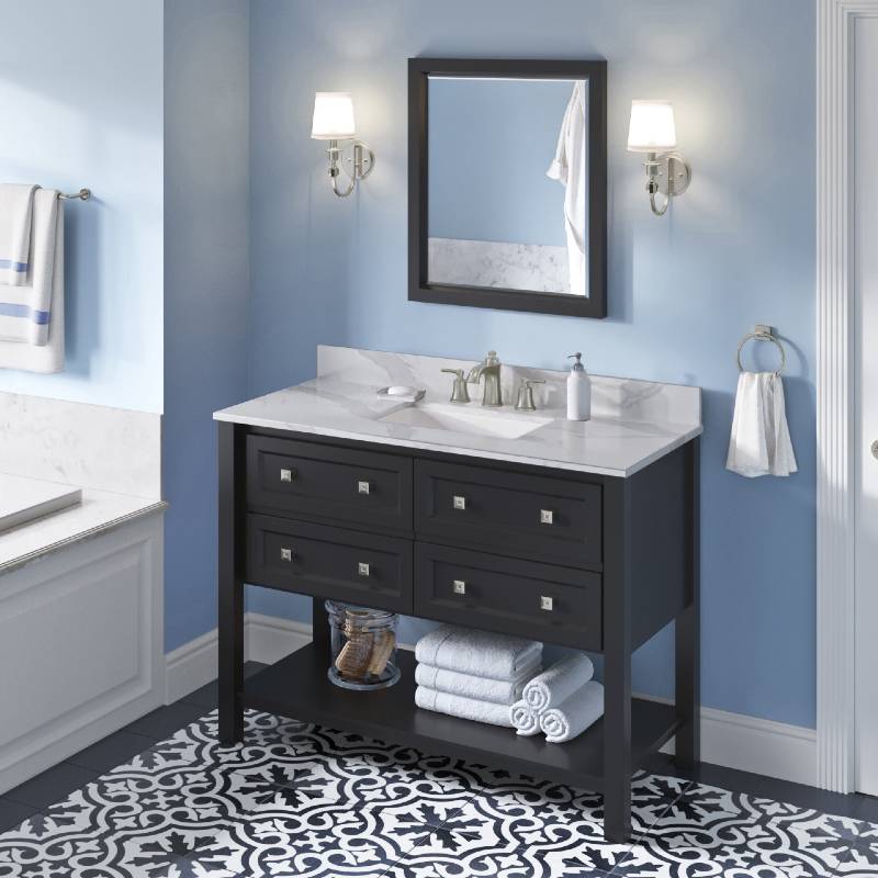 Jeffrey Alexander Adler Transitional 48" Black Single Undermount Sink Vanity With Quartz Top | VKITADL48BKCQR VKITADL48BKCQR