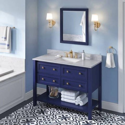 Image of Jeffrey Alexander Adler Transitional 48" Hale Blue Single Undermount Sink Vanity With Marble Top | VKITADL48BLWCR VKITADL48BLWCR