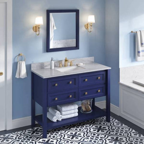 Image of Jeffrey Alexander Adler Transitional 48" Hale Blue Single Undermount Sink Vanity With Marble Top | VKITADL48BLWCR VKITADL48BLWCR