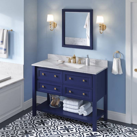 Image of Jeffrey Alexander Adler Transitional 48" Hale Blue Single Undermount Sink Vanity With Quartz Top | VKITADL48BLCQR VKITADL48BLCQR
