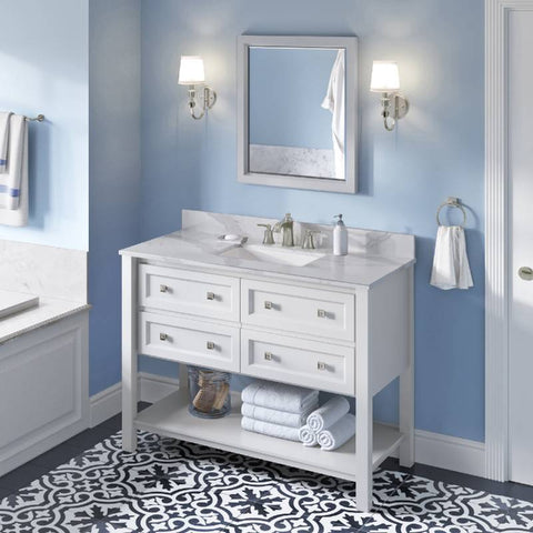 Image of Jeffrey Alexander Adler Transitional 48" White Single Undermount Sink Vanity With Quartz Top | VKITADL48WHCQR VKITADL48WHCQR