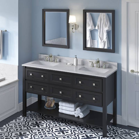 Image of Jeffrey Alexander Adler Transitional 60" Black Double Undermount Sink Vanity With Marble Top | VKITADL60BKWCR VKITADL60BKWCR