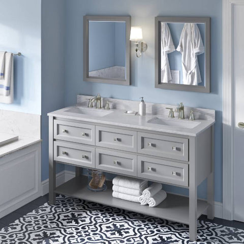 Image of Jeffrey Alexander Adler Transitional 60" Grey Double Undermount Sink Vanity With Marble Top | VKITADL60GRWCR VKITADL60GRWCR
