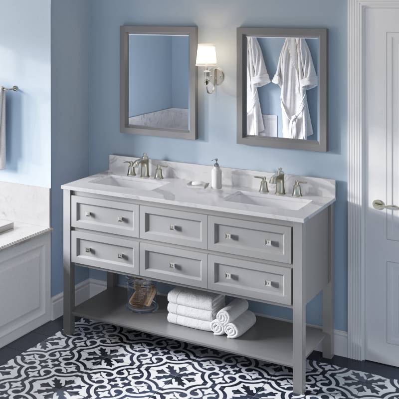Jeffrey Alexander Adler Transitional 60" Grey Double Undermount Sink Vanity With Quartz Top | VKITADL60GRCQR VKITADL60GRCQR