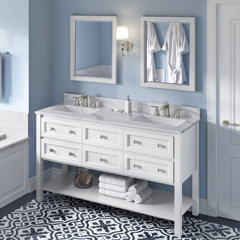 Image of Jeffrey Alexander Adler Transitional 60" White Double Undermount Sink Vanity With Quartz Top | VKITADL60WHCQR VKITADL60WHCQR