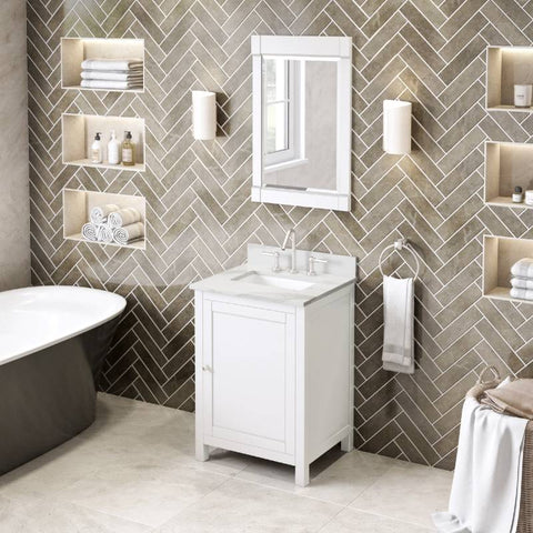 Image of Jeffrey Alexander Astoria Transitional 24" White Single Undermount Sink Vanity With Quartz Top | VKITAST24WHCQR VKITAST24WHCQR