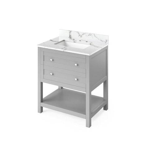 Image of Jeffrey Alexander Astoria Transitional 30" Grey Single Undermount Sink Vanity With Quartz Top | VKITAST30GRCQR VKITAST30GRCQR