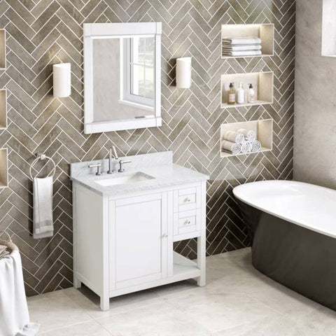 Image of Jeffrey Alexander Astoria Transitional 36" White Single Undermount Sink Vanity With Marble Top, Right Offset | VKITAST36WHWCR VKITAST36WHWCR
