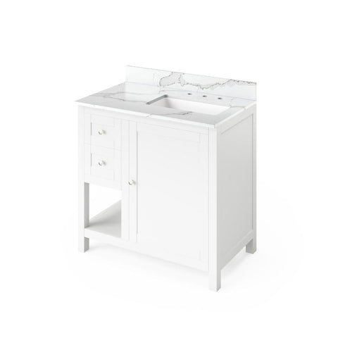 Image of Jeffrey Alexander Astoria Transitional 36" White Single Undermount Sink Vanity With Quartz Top, Right Offset | VKITAST36WHCQR VKITAST36WHCQR