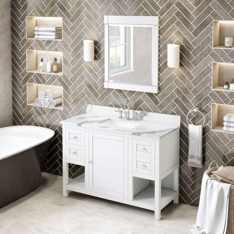 Image of Jeffrey Alexander Astoria Transitional 48" White Single Undermount Sink Vanity With Quartz Top | VKITAST48WHCQR