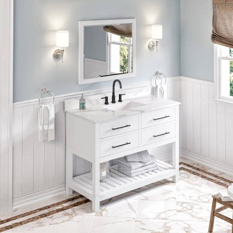 Image of Jeffrey Alexander Astoria Transitional 48" White Single Undermount Sink Vanity With Quartz Top | VKITWAV48WHCQR VKITWAV48WHCQR