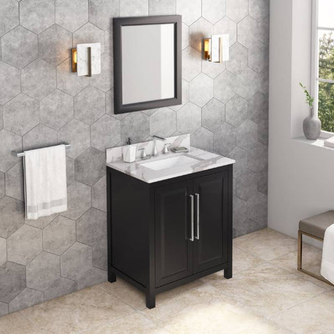 Image of Jeffrey Alexander Cade Contemporary 30" Black Single Undermount Sink Vanity With Quartz Top | VKITCAD30BKCQR VKITCAD30BKCQR