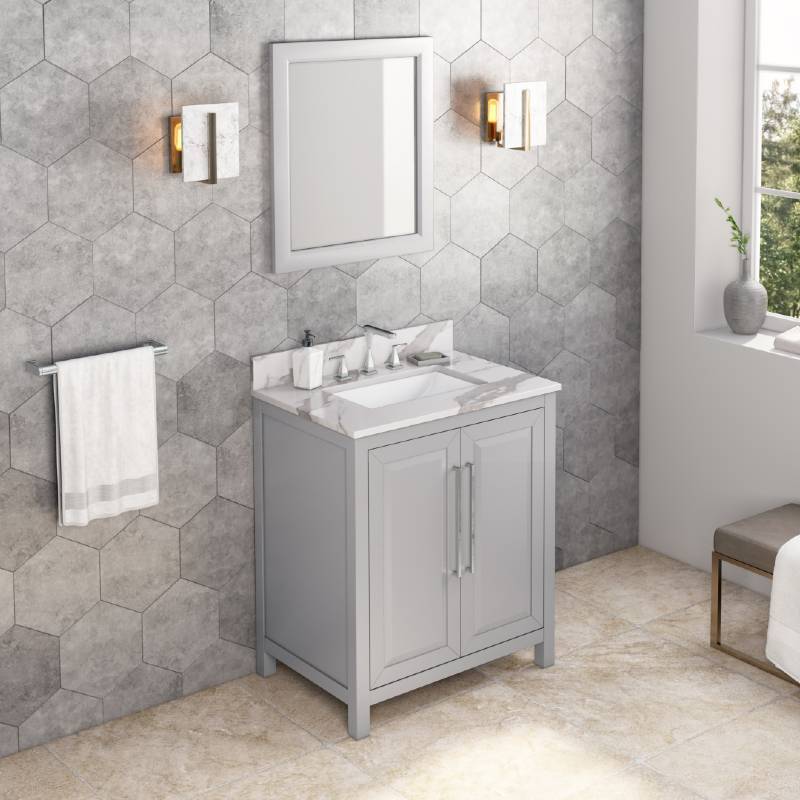 Jeffrey Alexander Cade Contemporary 30" Grey Single Undermount Sink Vanity With Quartz Top | VKITCAD30GRCQR VKITCAD30GRCQR