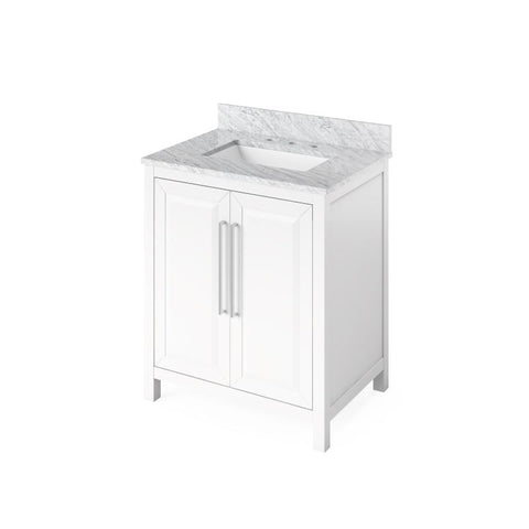 Image of Jeffrey Alexander Cade Contemporary 30" White Single Undermount Sink Vanity With Marble Top | VKITCAD30WHWCR VKITCAD30WHWCR