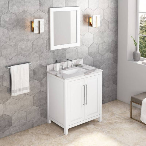 Image of Jeffrey Alexander Cade Contemporary 30" White Single Undermount Sink Vanity With Quartz Top | VKITCAD30WHCQR VKITCAD30WHCQR