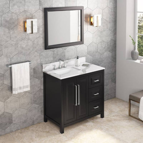 Image of Jeffrey Alexander Cade Contemporary 36" Black Single Undermount Sink Vanity With Quartz Top, Left Offset | VKITCAD36BKCQR