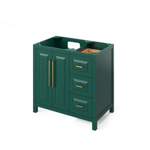 Jeffrey Alexander Cade Contemporary 36" Forest Green Single Undermount Sink Vanity With Marble Top, Left Offset | VKITCAD36GNWCR VKITCAD36GNWCR