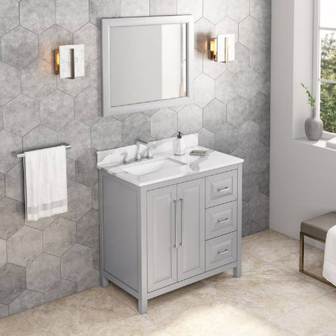Image of Jeffrey Alexander Cade Contemporary 36" Grey Single Undermount Sink Vanity With Quartz Top, Left Offset | VKITCAD36GRCQR VKITCAD36GRCQR