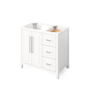 Jeffrey Alexander Cade Contemporary 36" White Single Undermount Sink Vanity With Marble Top, Left Offset | VKITCAD36WHWCR VKITCAD36WHWCR