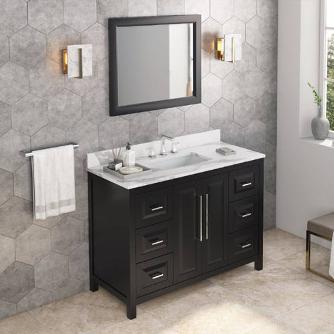 Image of Jeffrey Alexander Cade Contemporary 48" Black Single Undermount Sink Vanity With Quartz Top | VKITCAD48BKCQR VKITCAD48BKCQR