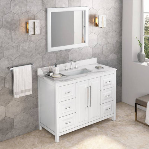 Image of Jeffrey Alexander Cade Contemporary 48" White Single Undermount Sink Vanity With Quartz Top | VKITCAD48WHCQR VKITCAD48WHCQR