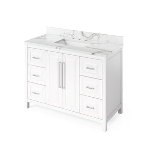 Jeffrey Alexander Cade Contemporary 48" White Single Undermount Sink Vanity With Quartz Top | VKITCAD48WHCQR VKITCAD48WHCQR