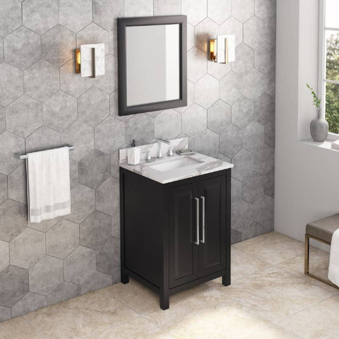 Image of Jeffrey Alexander Cade Modern 24" Black Single Undermount Sink Vanity With Quartz Top | VKITCAD24BKCQR VKITCAD24BKCQR