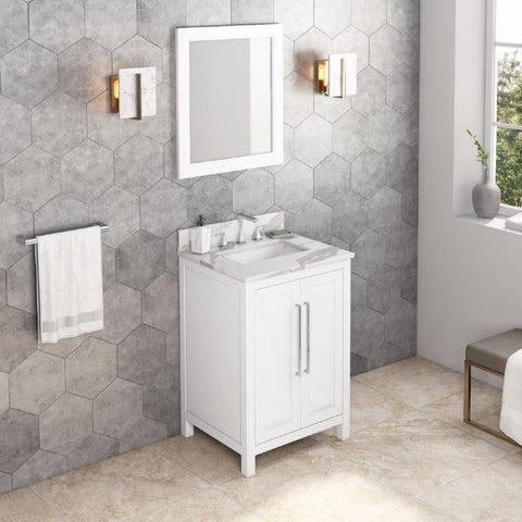 Image of Jeffrey Alexander Cade Modern 24" White Single Undermount Sink Vanity With Quartz Top | VKITCAD24WHCQR VKITCAD24WHCQR