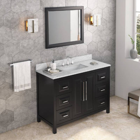 Image of Jeffrey Alexander Cade Modern 48" Black Single Undermount Sink Vanity With Marble Top | VKITCAD48BKWCR