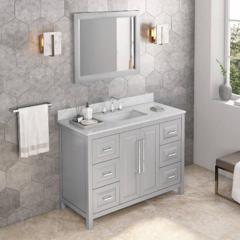Image of Jeffrey Alexander Cade Modern 48" Grey Single Undermount Sink Vanity With Marble Top | VKITCAD48GRWCR VKITCAD48GRWCR