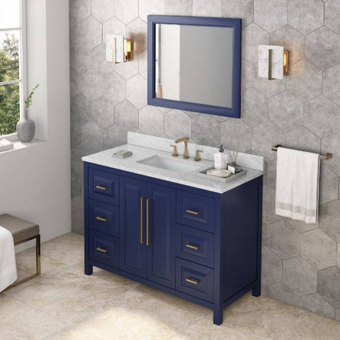 Image of Jeffrey Alexander Cade Modern 48" Hale Blue Single Undermount Sink Vanity With Marble Top | VKITCAD48BLWCR VKITCAD48BLWCR