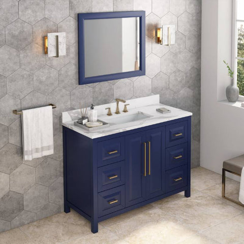 Image of Jeffrey Alexander Cade Modern 48" Hale Blue Single Undermount Sink Vanity With Quartz Top | VKITCAD48BLCQR VKITCAD48BLCQR