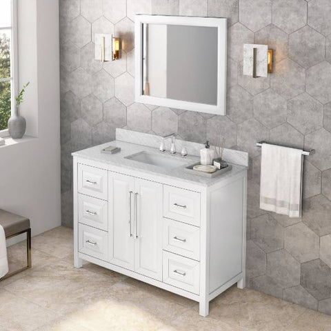 Image of Jeffrey Alexander Cade Modern 48" White Single Undermount Sink Vanity With Marble Top | VKITCAD48WHWCR VKITCAD48WHWCR