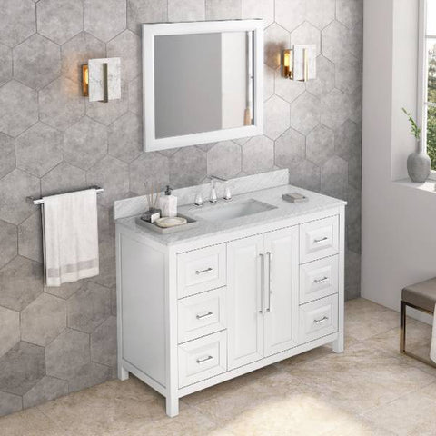Image of Jeffrey Alexander Cade Modern 48" White Single Undermount Sink Vanity With Marble Top | VKITCAD48WHWCR VKITCAD48WHWCR