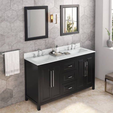 Jeffrey Alexander Cade Modern 60" Black Double Undermount Sink Vanity With Marble Top | VKITCAD60BKWCR VKITCAD60BKWCR