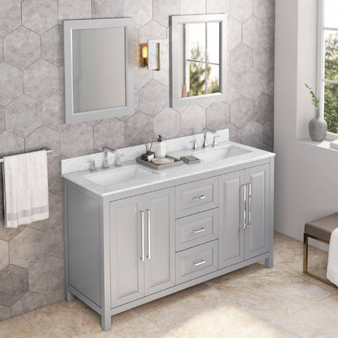 Image of Jeffrey Alexander Cade Modern 60" Grey Double Undermount Sink Vanity With Marble Top | VKITCAD60GRWCR VKITCAD60GRWCR