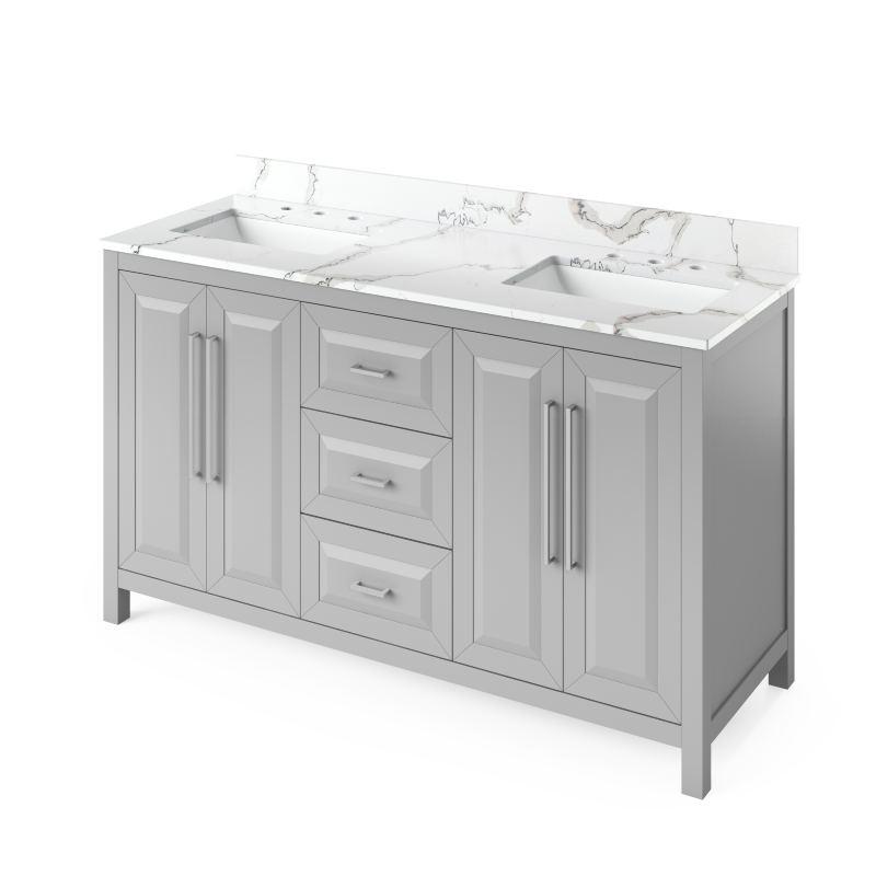 Jeffrey Alexander Cade Modern 60" Grey Double Undermount Sink Vanity With Quartz Top | VKITCAD60GRCQR VKITCAD60GRCQR