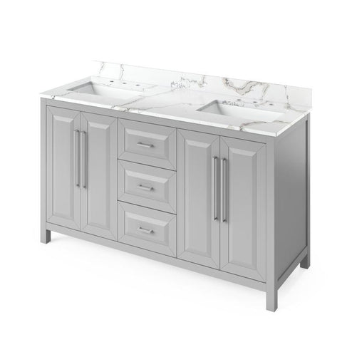 Image of Jeffrey Alexander Cade Modern 60" Grey Double Undermount Sink Vanity With Quartz Top | VKITCAD60GRCQR VKITCAD60GRCQR