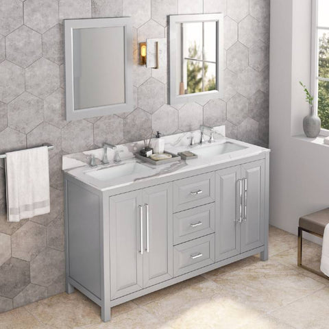 Image of Jeffrey Alexander Cade Modern 60" Grey Double Undermount Sink Vanity With Quartz Top | VKITCAD60GRCQR VKITCAD60GRCQR