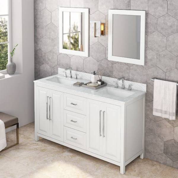 Jeffrey Alexander Cade Modern 60" White Double Undermount Sink Vanity With Marble Top | VKITCAD60WHWCR