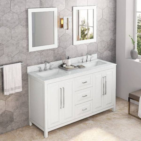 Image of Jeffrey Alexander Cade Modern 60" White Double Undermount Sink Vanity With Marble Top | VKITCAD60WHWCR VKITCAD60WHWCR