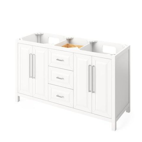 Image of Jeffrey Alexander Cade Modern 60" White Double Undermount Sink Vanity With Marble Top | VKITCAD60WHWCR VKITCAD60WHWCR